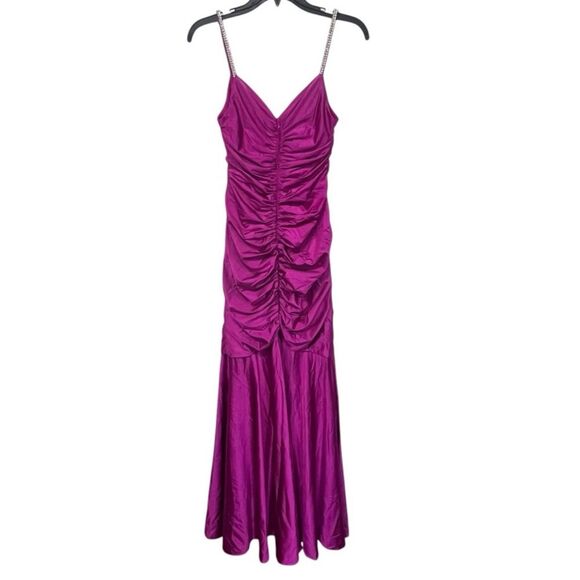 NWOT Xscape | Pink Satin Embellish Strap Long Formal Cocktail And Party Dress 4 - Picture 3 of 13